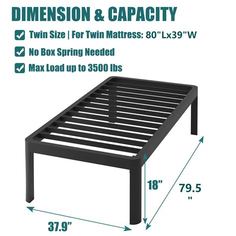 no box spring needed twin size metal bed frame|18 inch high twin bed.